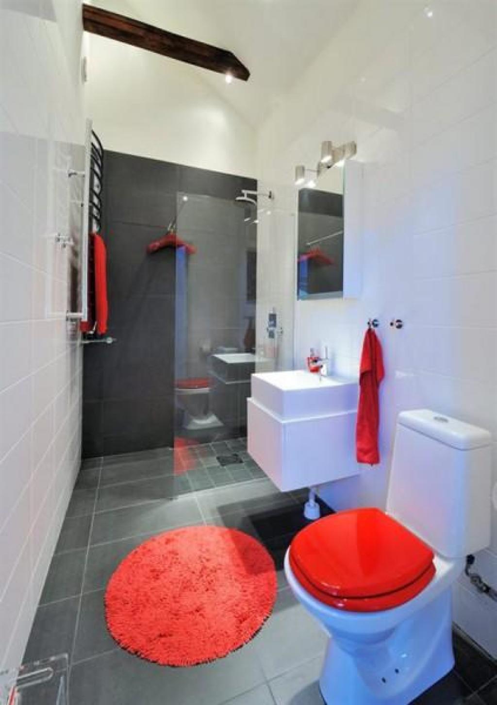 Ванная комната с красными акцентами